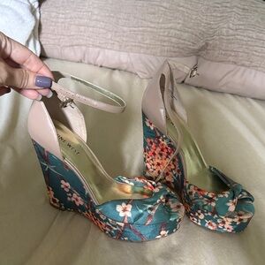 Nine West Floral Wedges - Green and Pink